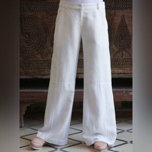 H&M 100% Linen White Wide-Leg Pants